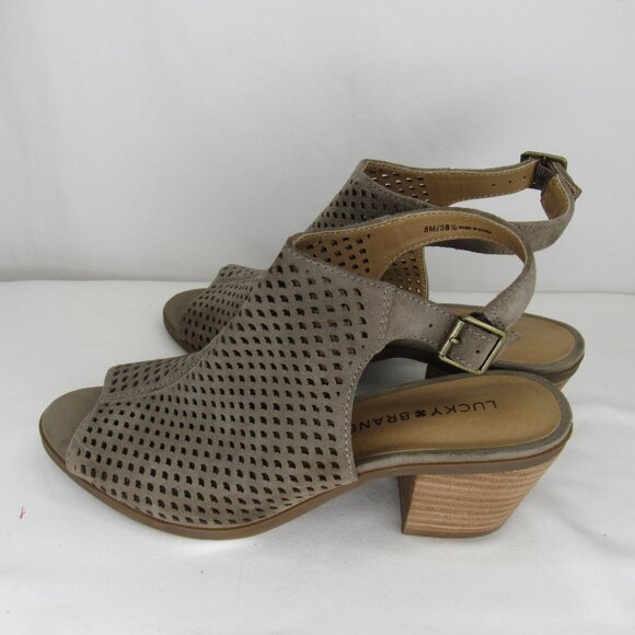 Lucky Brand Brown BERTEL Block Sling Back Heel Sandal Suede Leather 2" Women's 8 - Picture 3 of 9